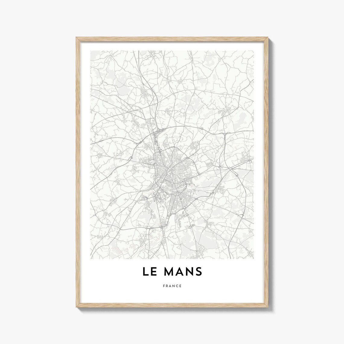 Le Mans France Minimalist Black White City Street Map Art Print