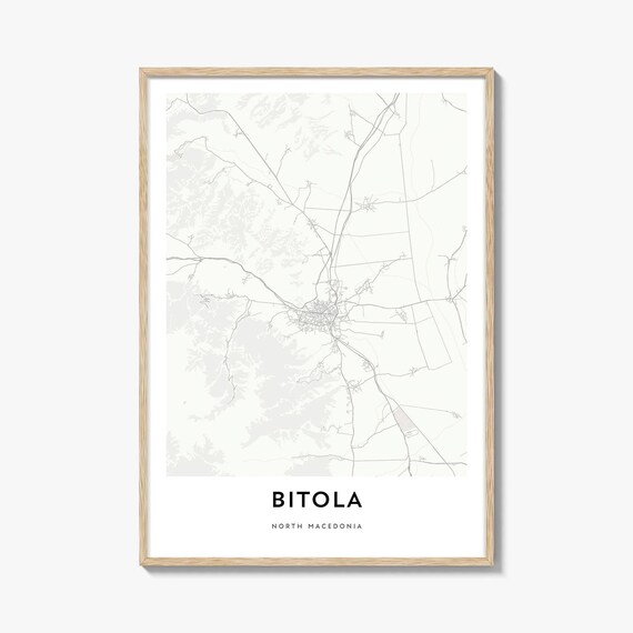 Bitola North Macedonia Minimalist Black and White City Map Poster