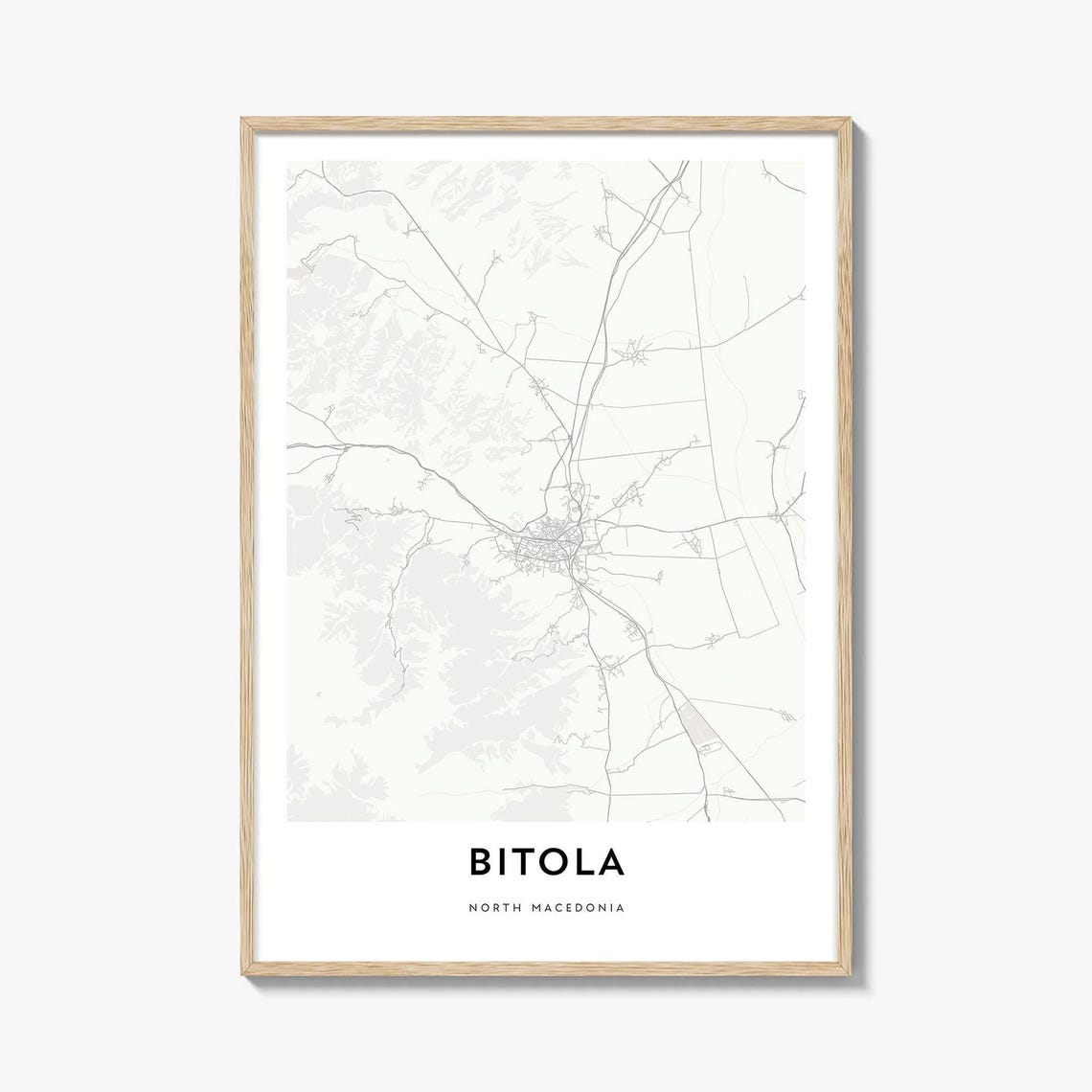 Bitola North Macedonia Minimalist Black and White City Map Poster