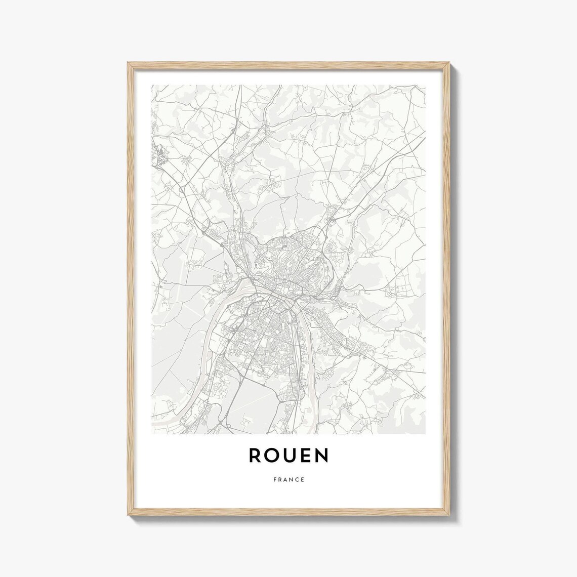Rouen France Historic Norman City Minimalist Grey White Map Poster
