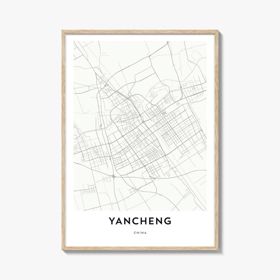 Yancheng China Minimalist Street Map Monochrome Jiangsu City Poster