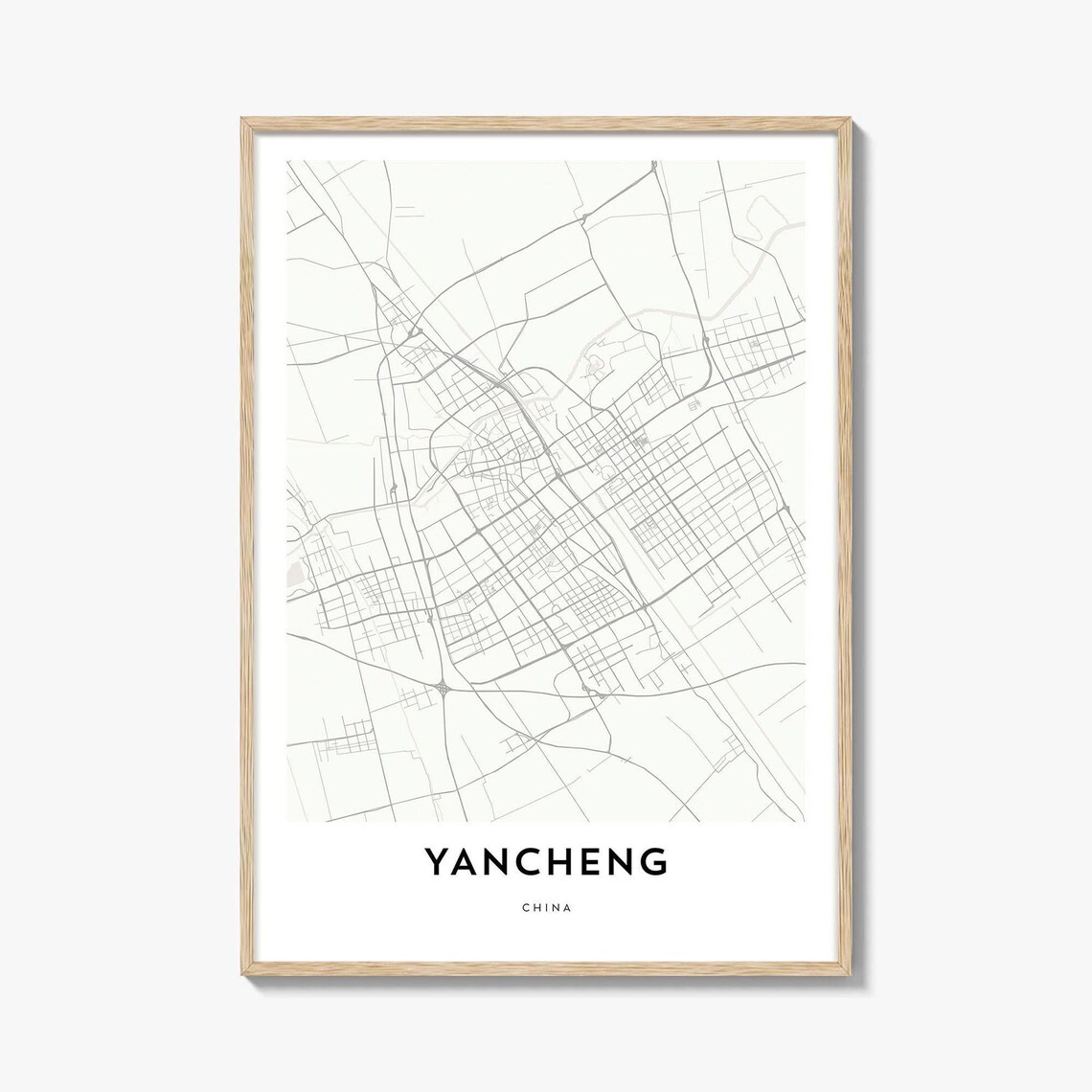 Yancheng China Minimalist Street Map Monochrome Jiangsu City Poster
