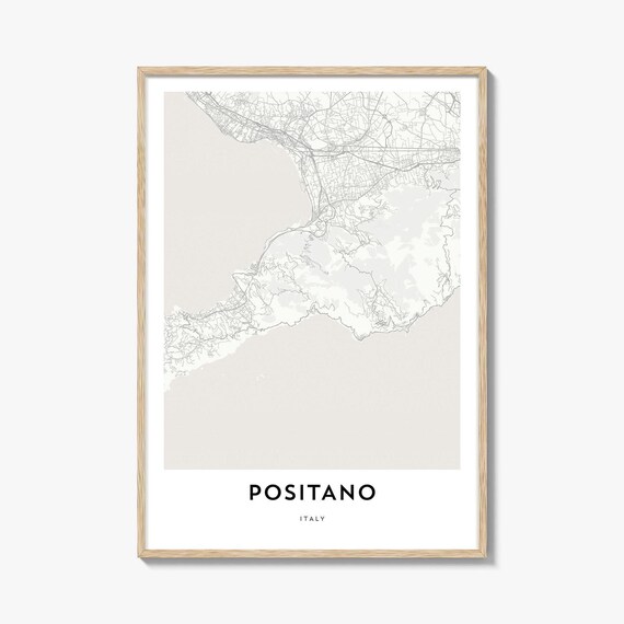 Positano Italy Amalfi Coast Map Poster in Soft Neutral Tones