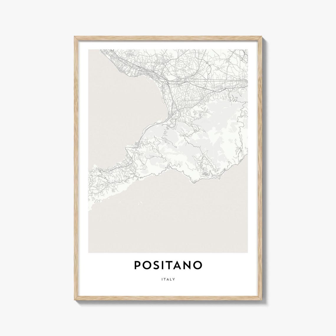 Positano Italy Amalfi Coast Map Poster in Soft Neutral Tones