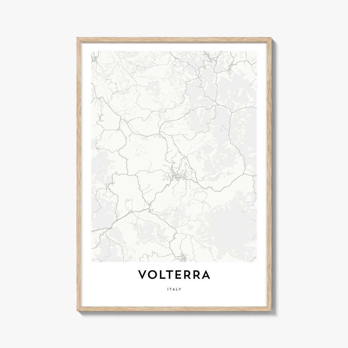 Volterra Italy Minimalist Street Map Poster With Light Wood Frame