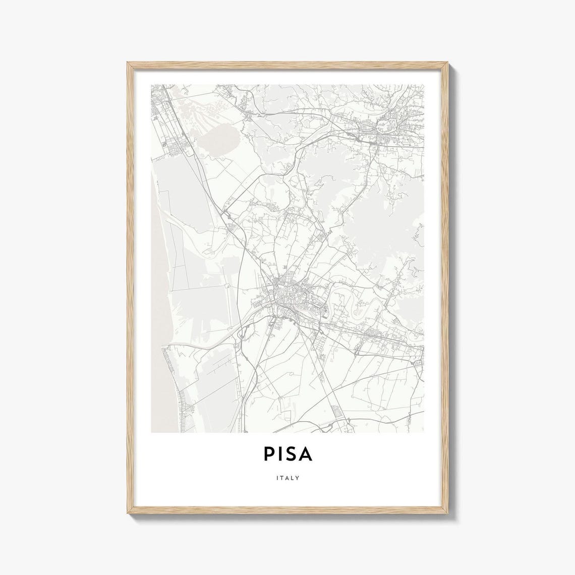 Pisa Italy Minimalist Grey Line Street Map Artwork Decorative Poster