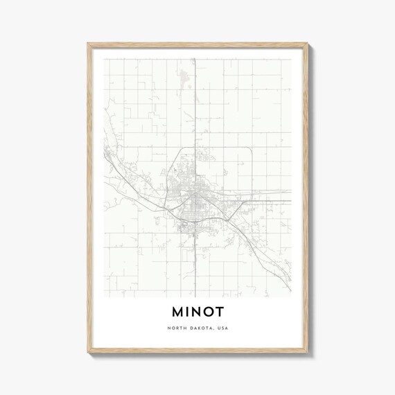 Minot North Dakota Minimalist City Street Map Gift Decor Art Poster
