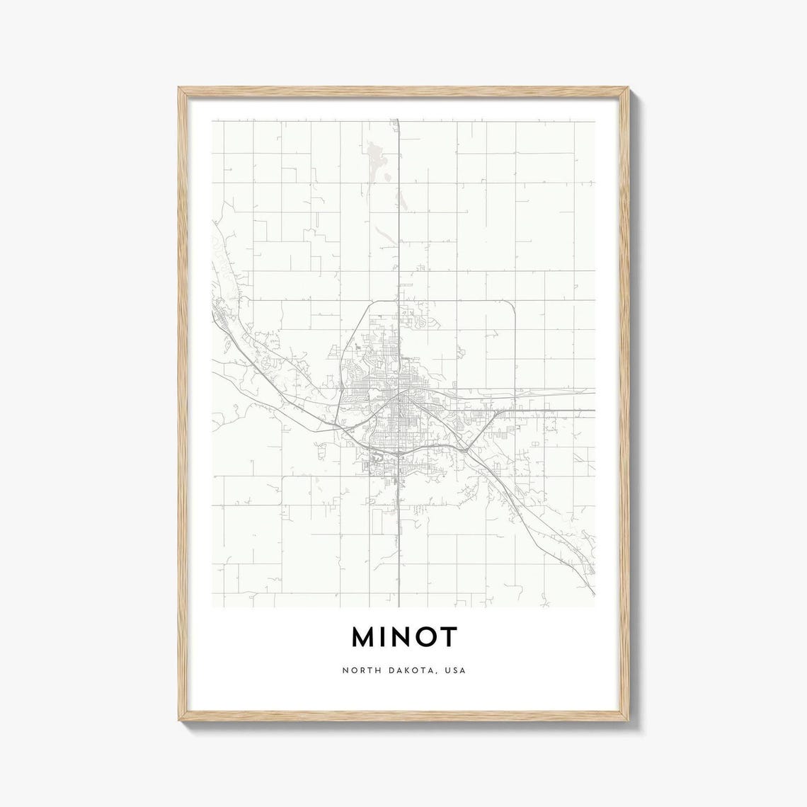 Minot North Dakota Minimalist City Street Map Gift Decor Art Poster