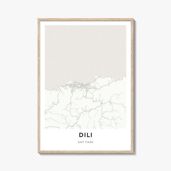 Dili East Timor City Map Poster With Minimal Pale Line Artwork