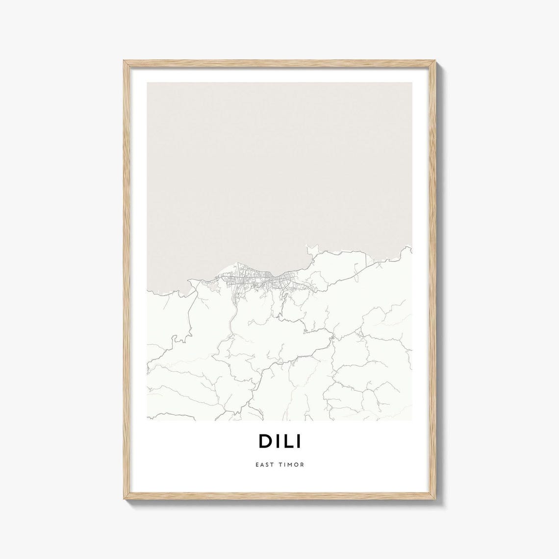 Dili East Timor City Map Poster With Minimal Pale Line Artwork