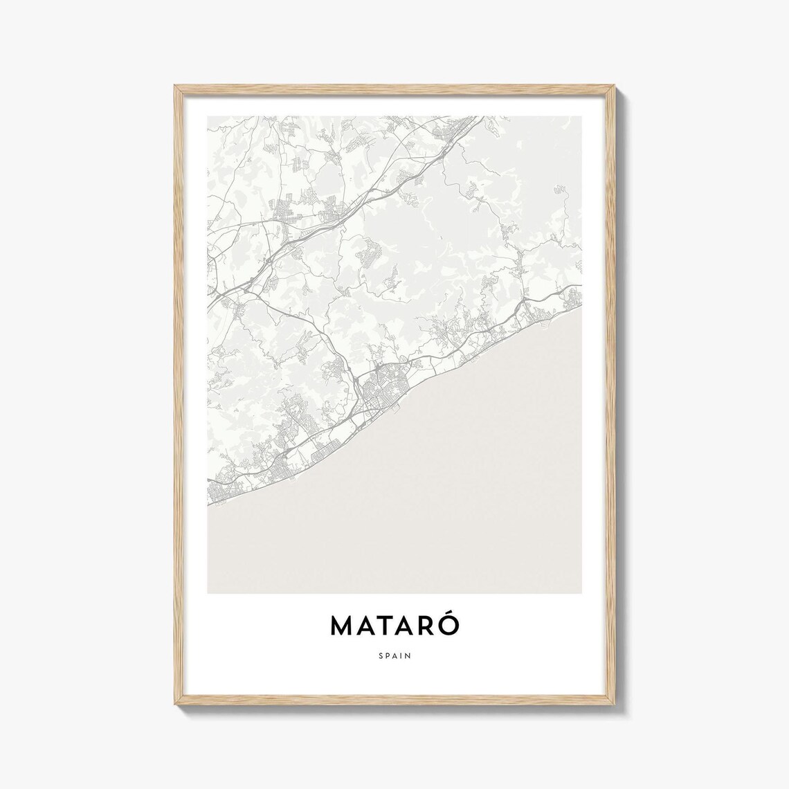 Mataró Spain Minimalist Coastal City Street Map Travel Poster