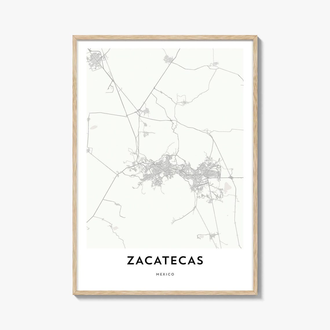 Historic Zacatecas Mexico City Street Map Minimalist Line Art Poster