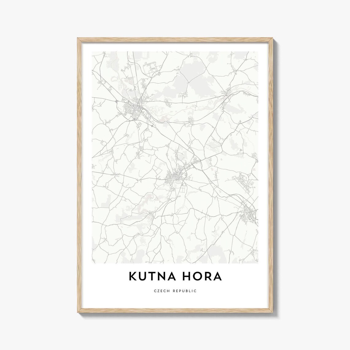 Kutna Hora Czech Republic Map Poster, Cream Framed Minimal City Map Wall Decor