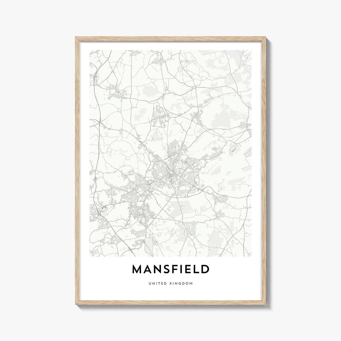 Mansfield United Kingdom City Street Map Minimalist Line Art Poster