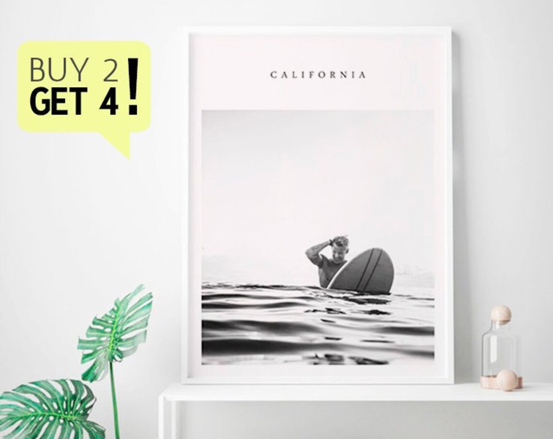 Black And White Surfing Surf Poster, Coastal Art Print - Image 3