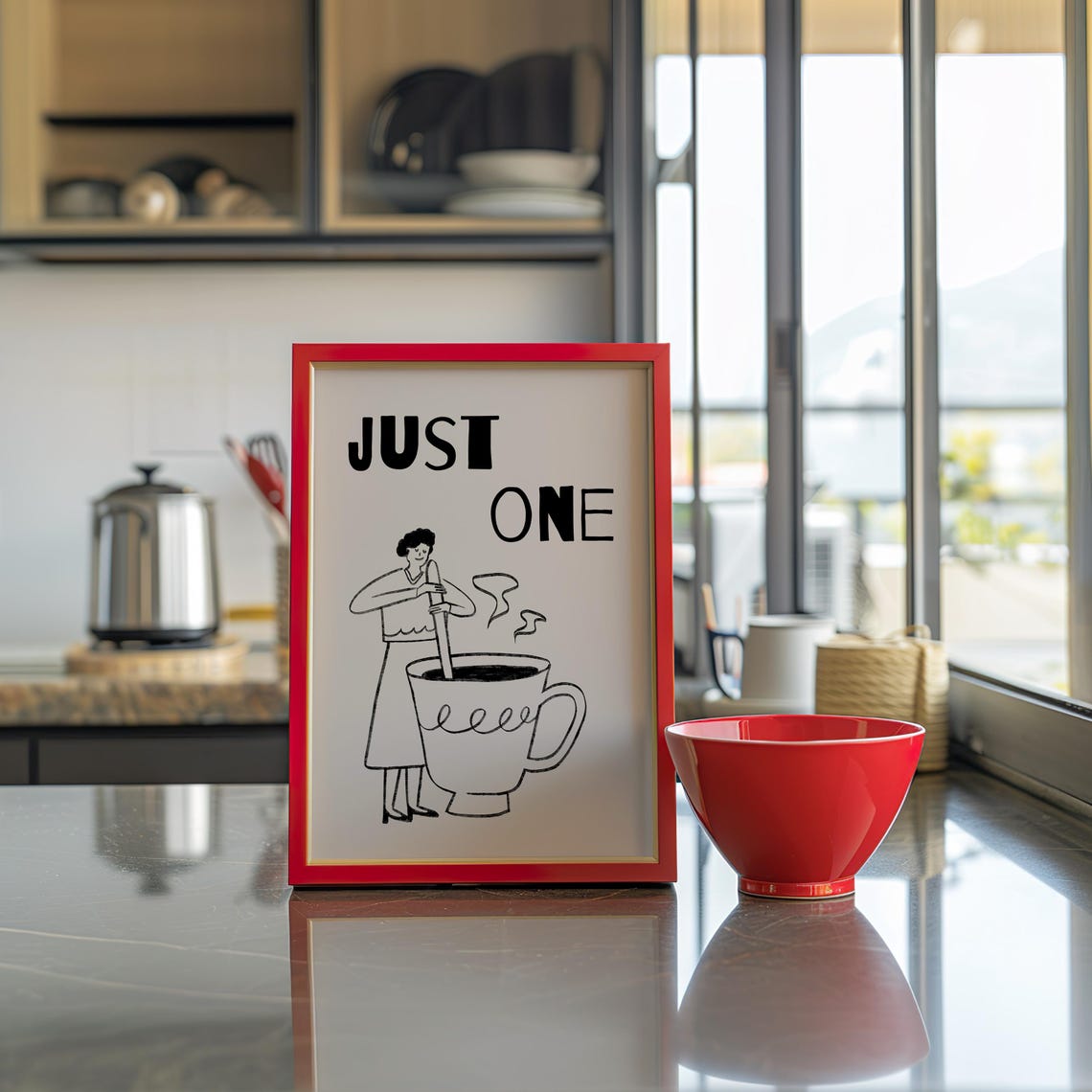 Just One Coffee Minimalist Kitchen Art Modern Line Drawing Coffee Wall Decor Instant Print File - Image 2