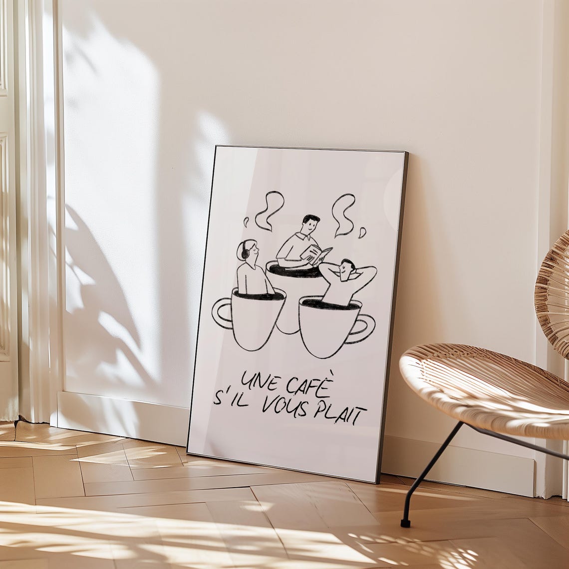 Une Cafe Sil Vous Plait French Coffee Cups Doodle Art Poster - Image 2