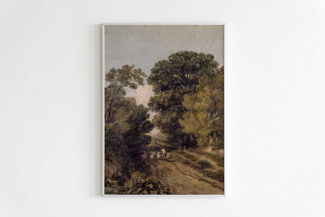 Antique Rustic Landscape Painting, Vintage Art Print - Image 2