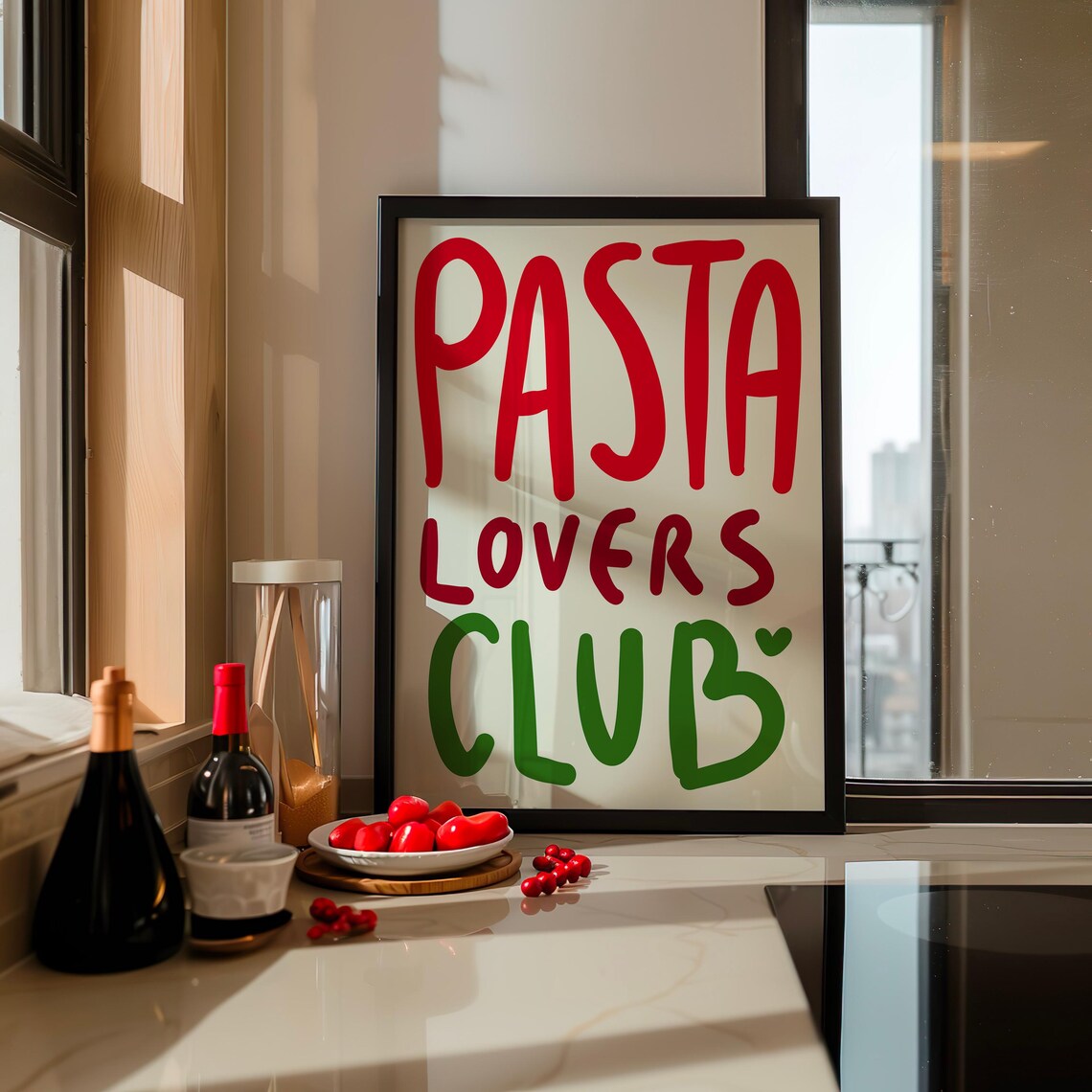 Pasta Lovers Club Chunky Red Green Hand Lettered Italian Poster - Image 2