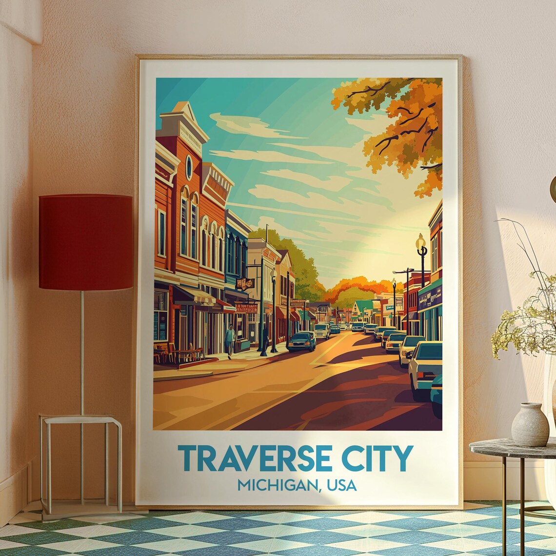 Traverse City Michigan USA Small Town Street Autumn Travel Poster - Image 2