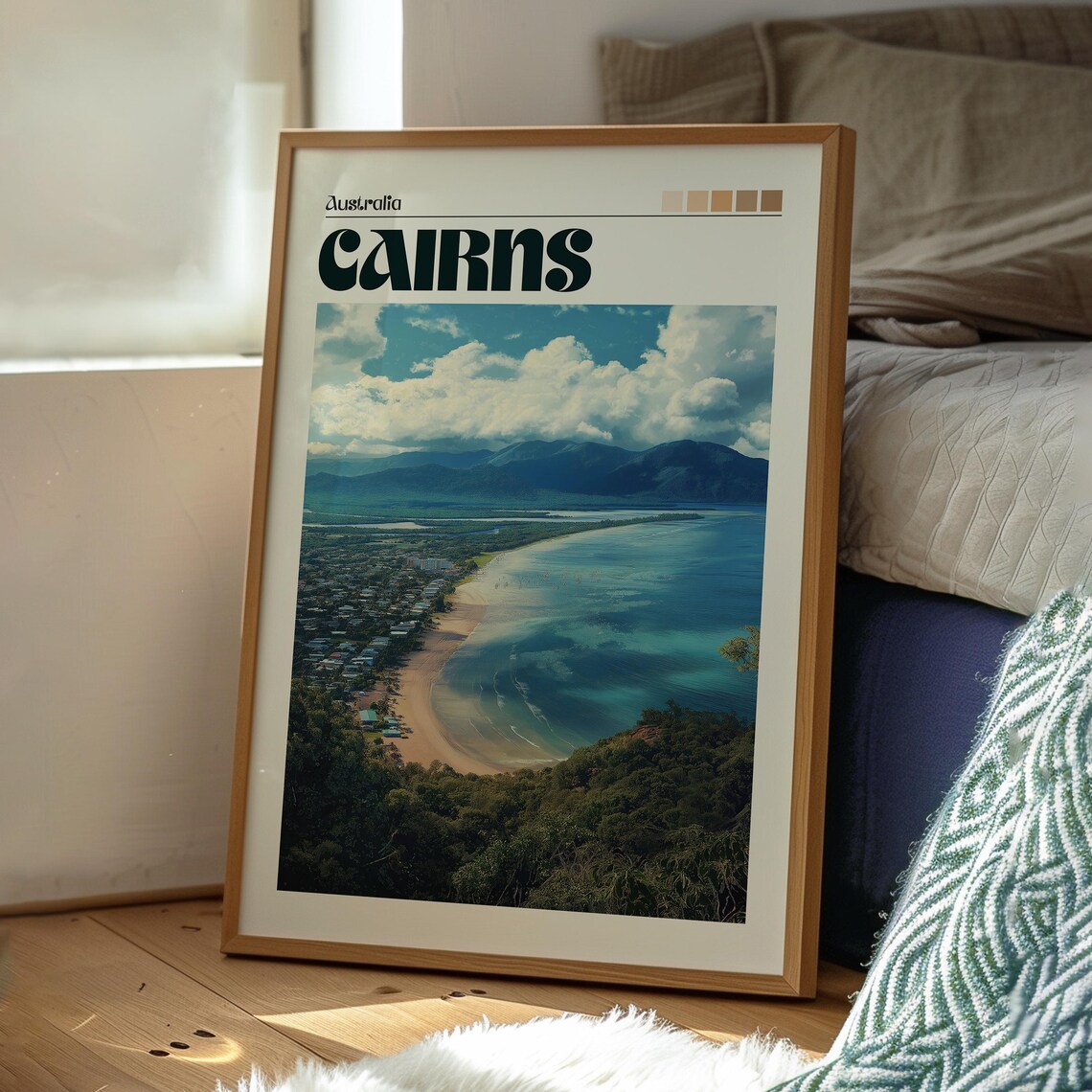 Cairns Australia Coastal Aerial Beach Mountain Vintage Travel Poster - Image 3