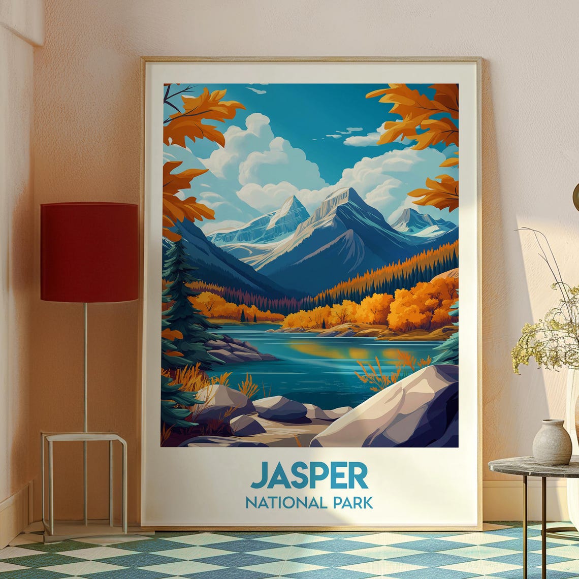 Jasper National Park Autumn Lake Mountain Fall View Art Poster - Image 2