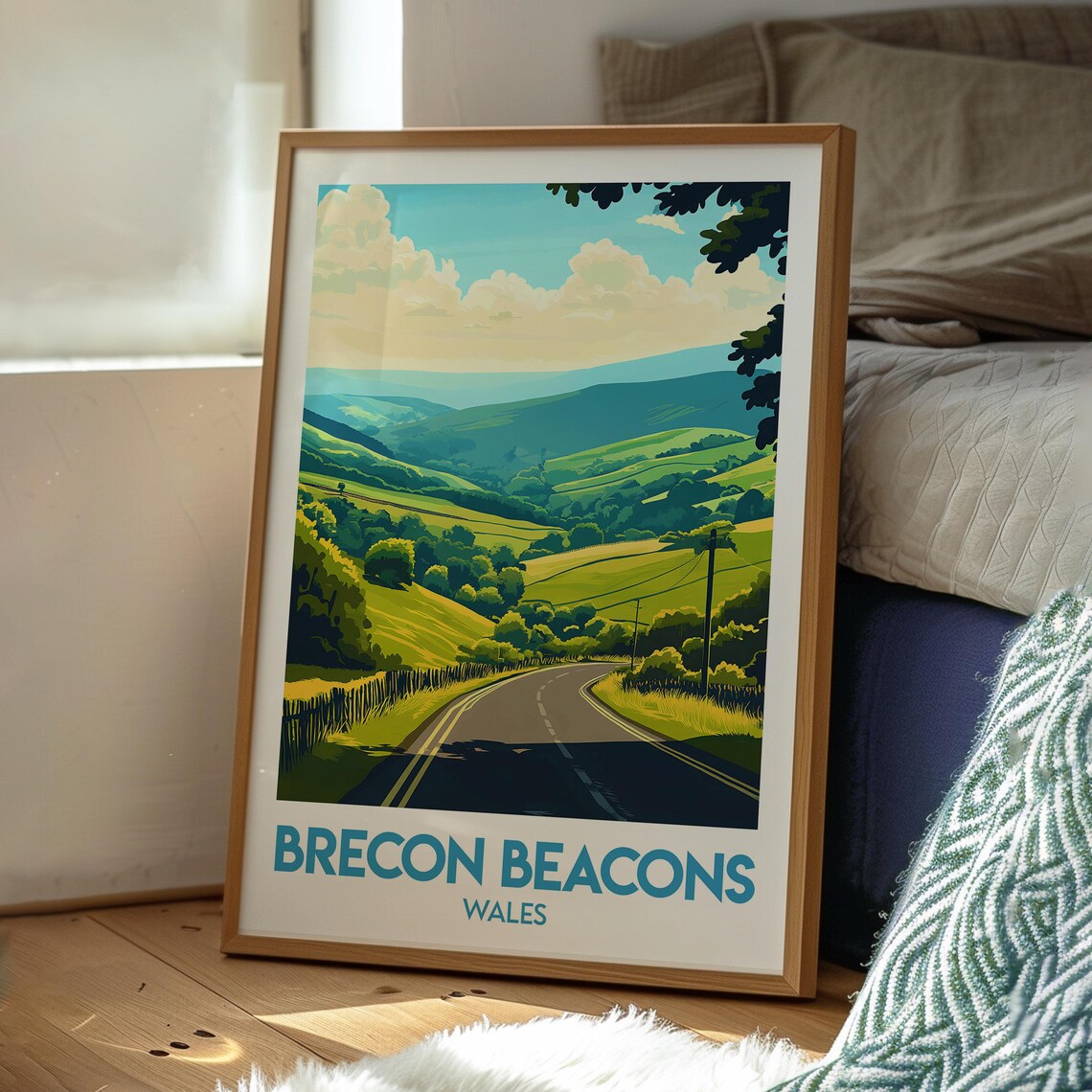 Brecon Beacons Wales Green Valley Road Landscape Travel Poster - Image 3