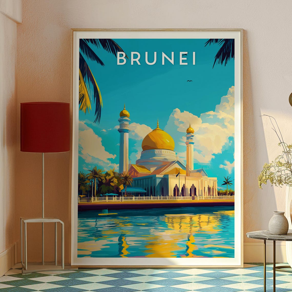 Brunei Golden Dome Mosque Waterfront Reflection Travel Poster - Image 2