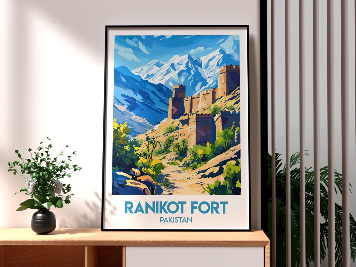 Ranikot Fort Pakistan Mountain Fortress Walls Retro Travel Poster