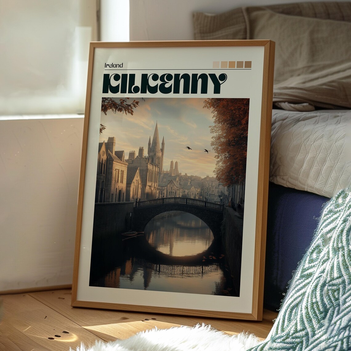 Kilkenny Ireland Stone Bridge River Sunset Vintage Travel Poster - Image 3