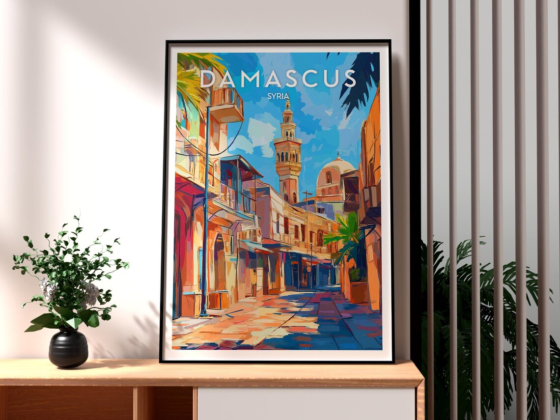 Damascus Syria Historic Old City Retro Vintage Style Travel Poster
