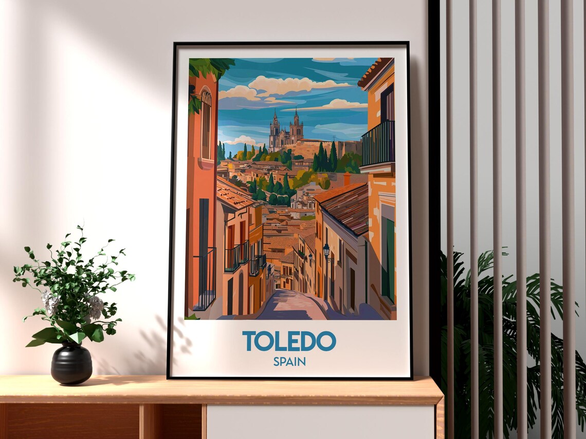 Toledo Spain Historic Old Town Cathedral Hill View Travel Poster - Image 3