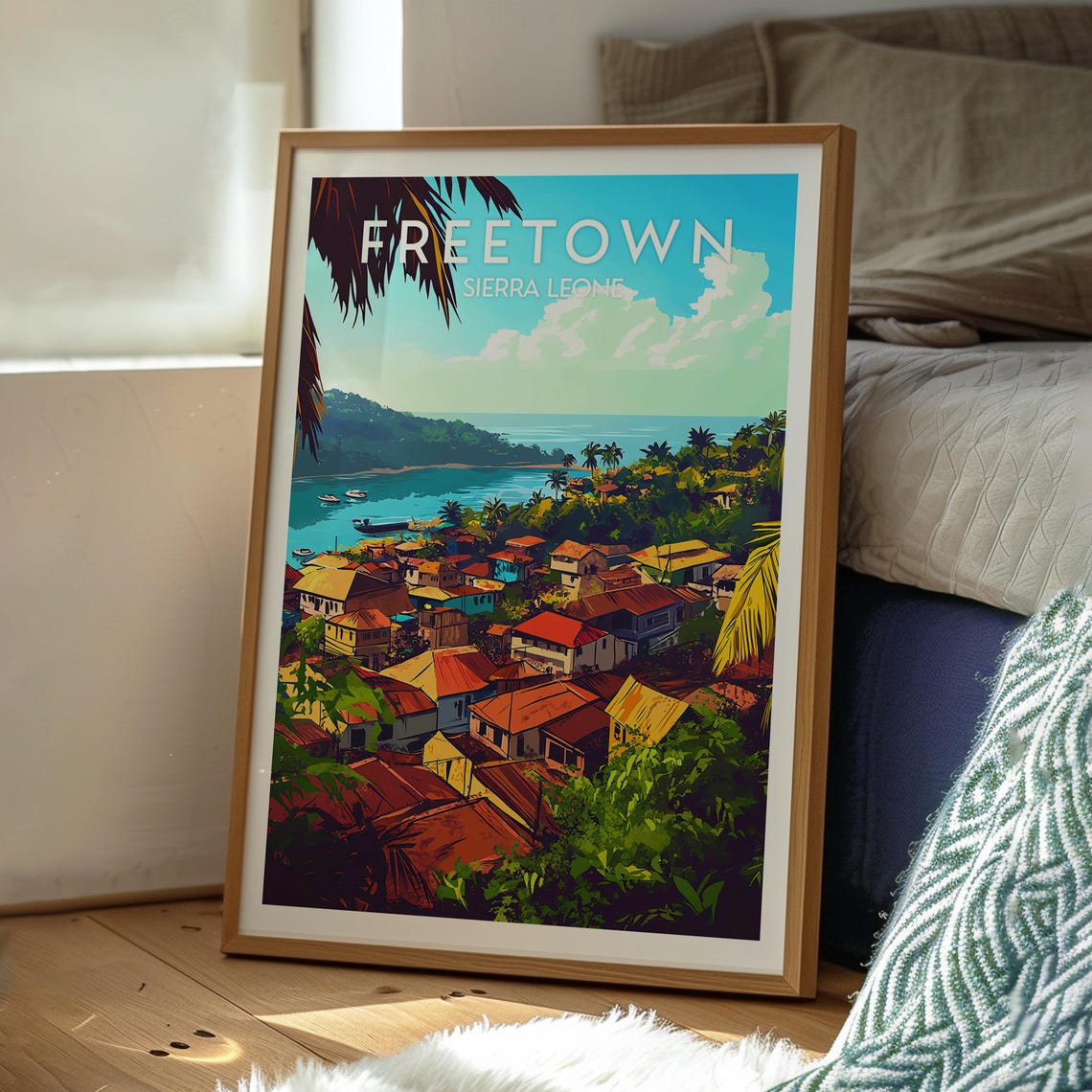 Freetown Sierra Leone Harbor Town Red Roofs Tropical Bay Travel Poster - Image 3