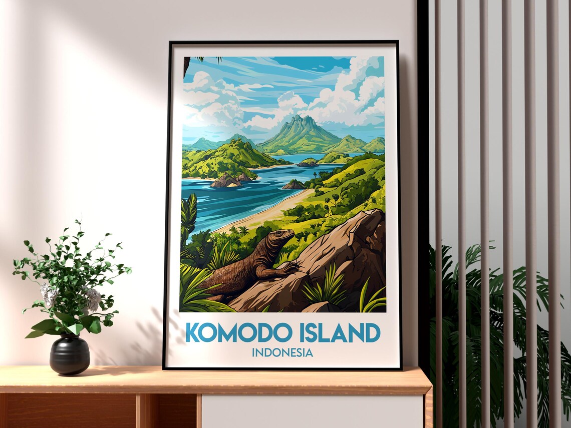 Komodo Island Indonesia Komodo Dragon Island Coast Travel Poster