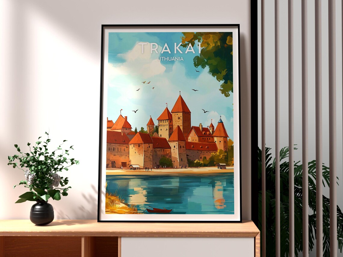 Trakai Lithuania Medieval Island Castle Lake View Travel Poster