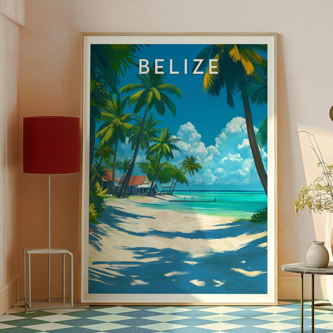 Belize Tropical Palm Beach Turquoise Sea Vintage Travel Poster - Image 2