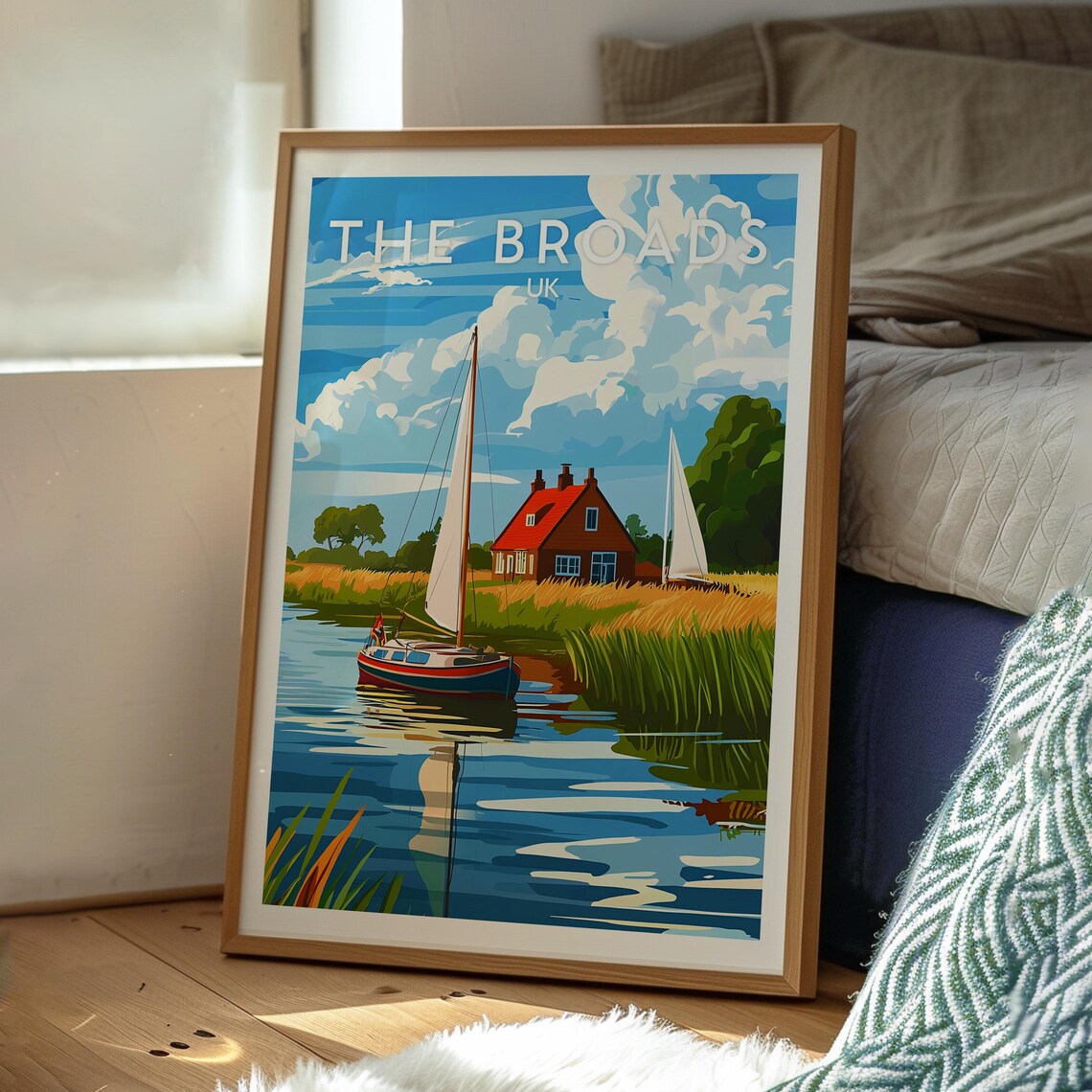 The Broads UK Sailing Boat Calm Waterways Cottage Retro Travel Poster - Image 3