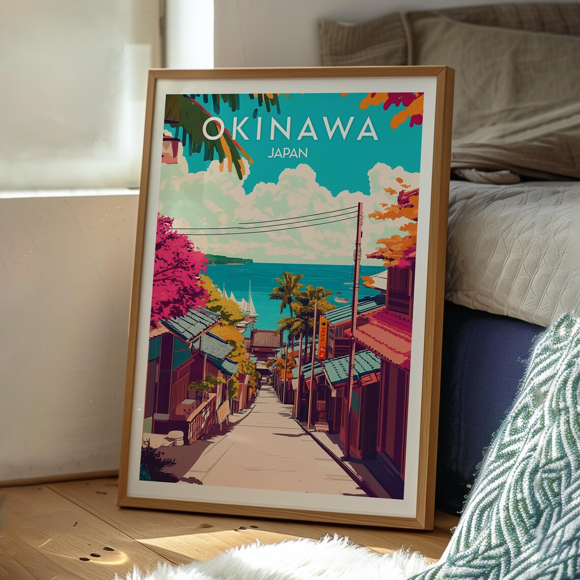 Okinawa Japan Island Street Sea View Illustration Art Poster - Image 3