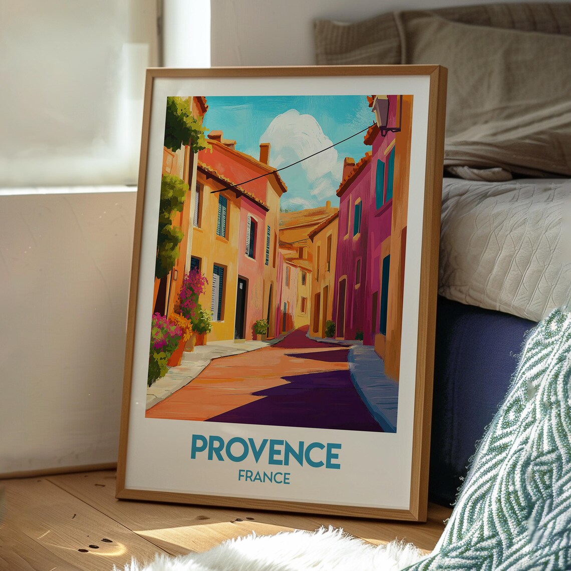 Provence France Sunny Village Street Pastel Houses Travel Poster - Image 3