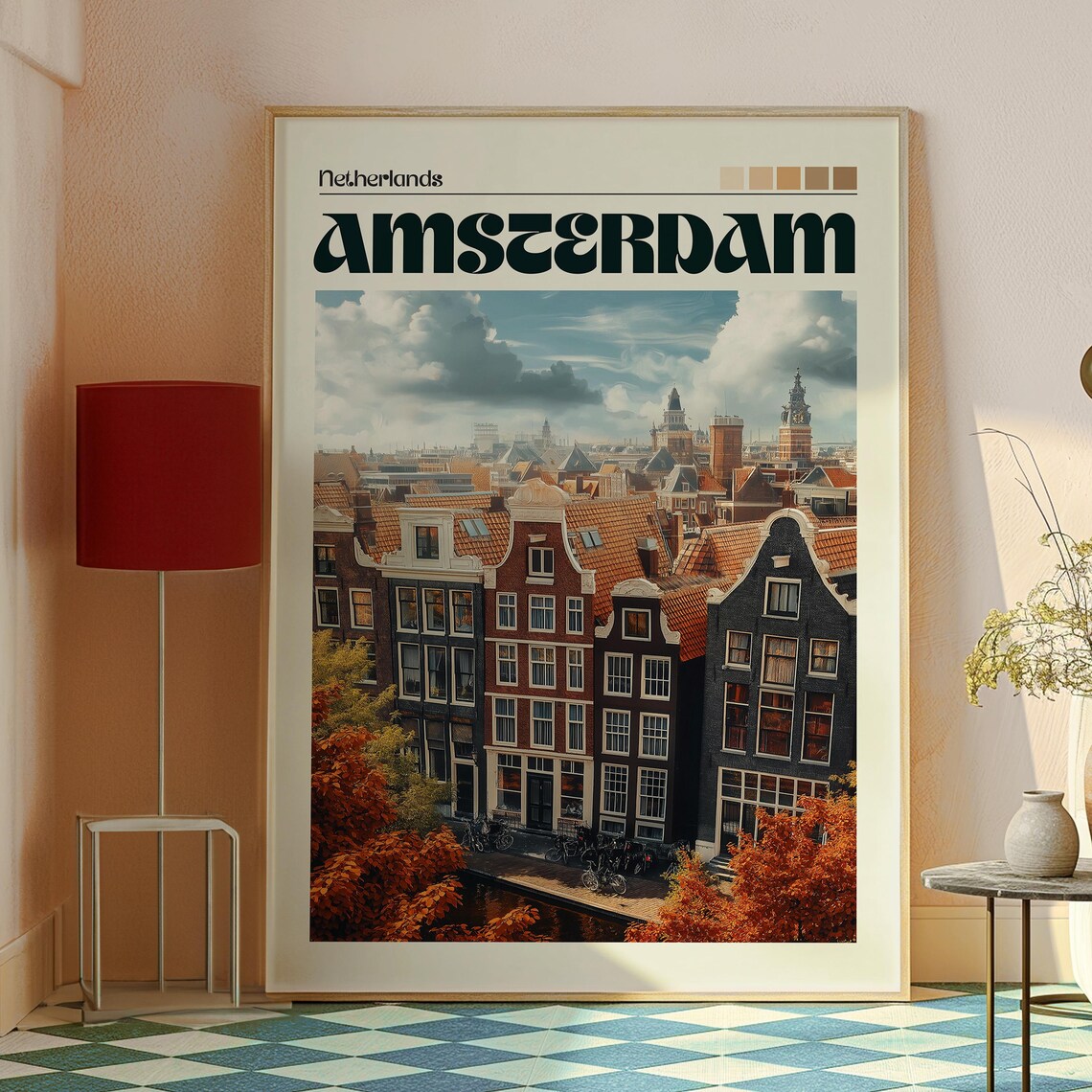 Amsterdam Netherlands Canal Houses Autumn Vintage Travel Poster - Image 2