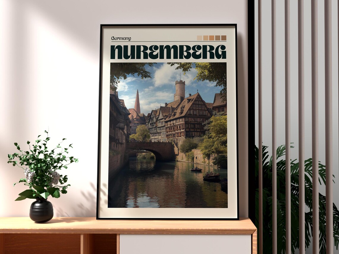 Nuremberg Germany Historic Old Town Canal Bridge Travel Poster