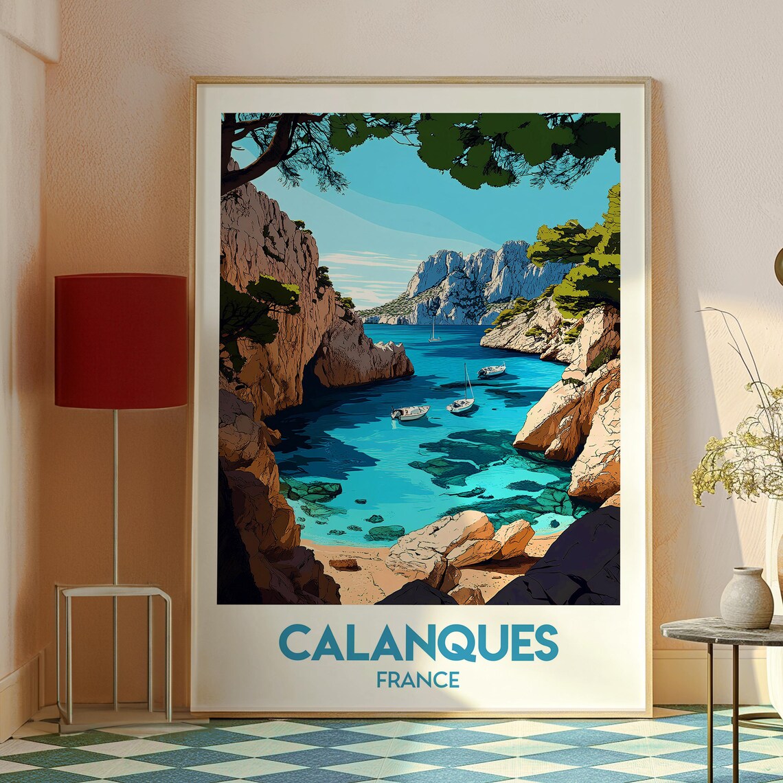 Calanques France Turquoise Cove Sailboats Cliffs Travel Poster - Image 2
