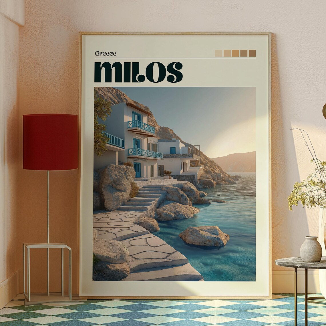 Milos Greece White Houses Blue Balconies Rocky Shore Travel Poster - Image 2