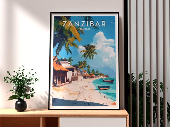 Zanzibar Travel Print Tanzania Wall Art Beach Poster Africa