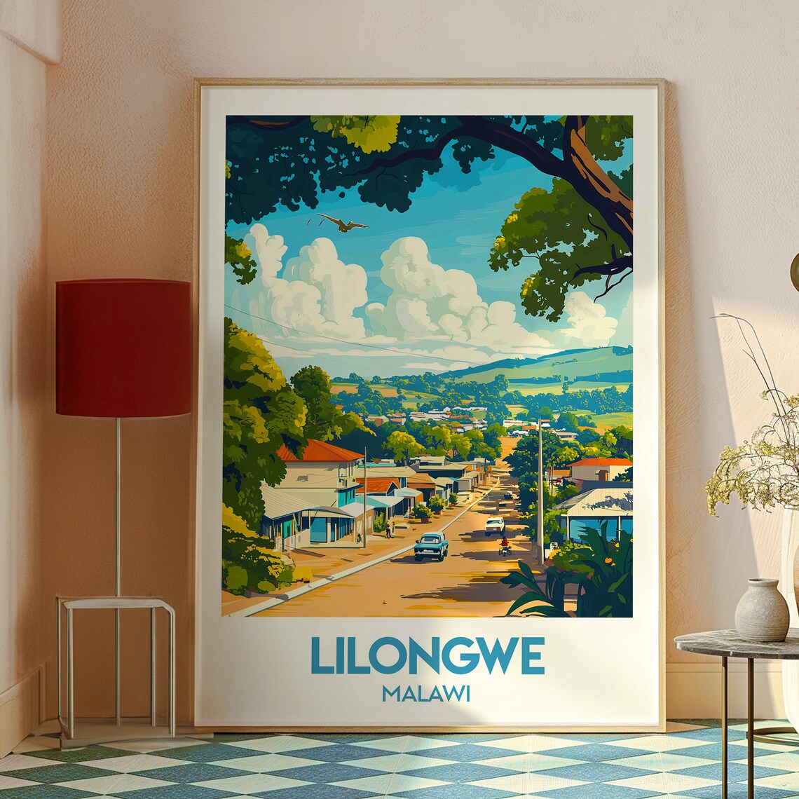Lilongwe Malawi African Town Street Green Hills Travel Poster - Image 2