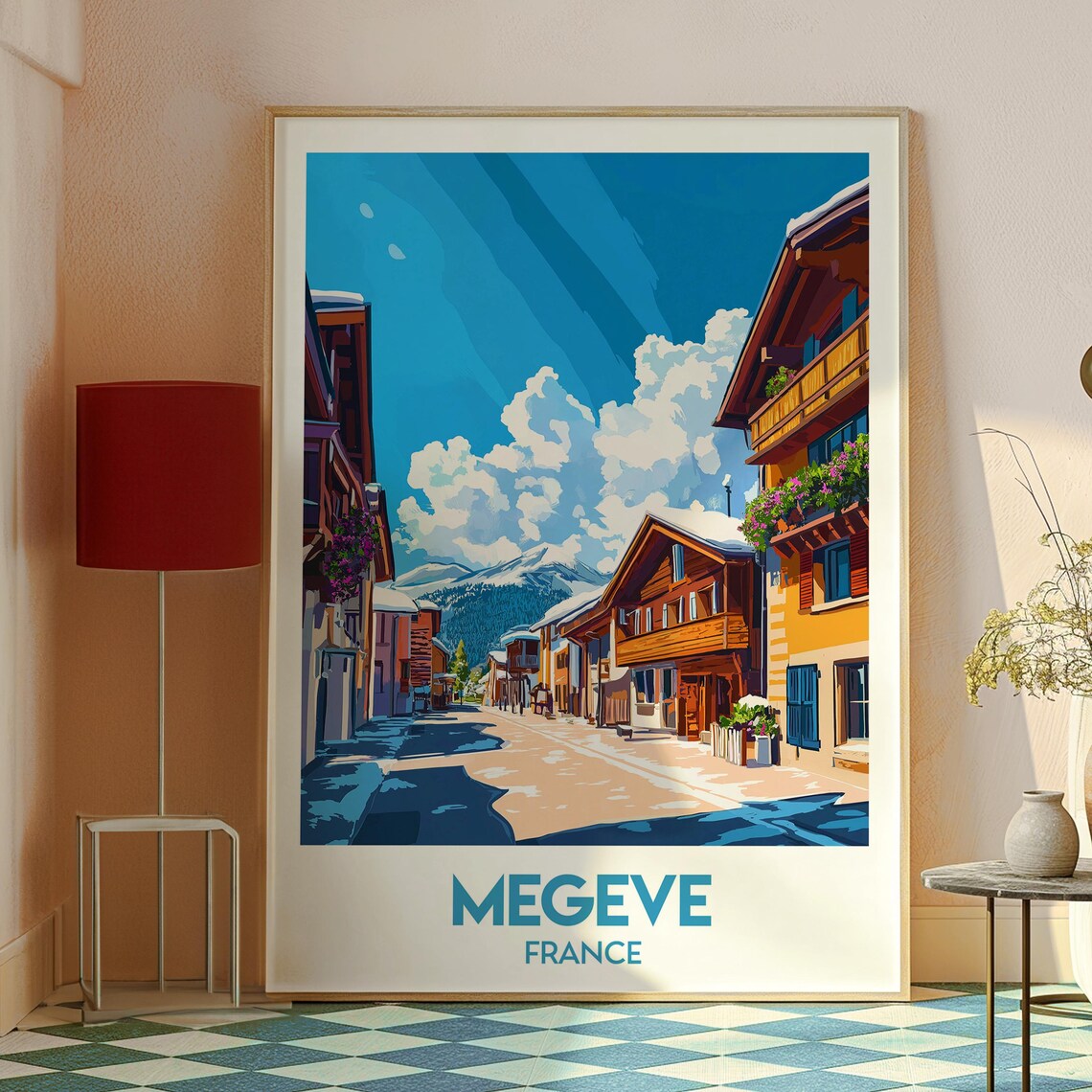 Megeve France Alpine Village Chalet Mountain Retro Travel Poster - Image 2