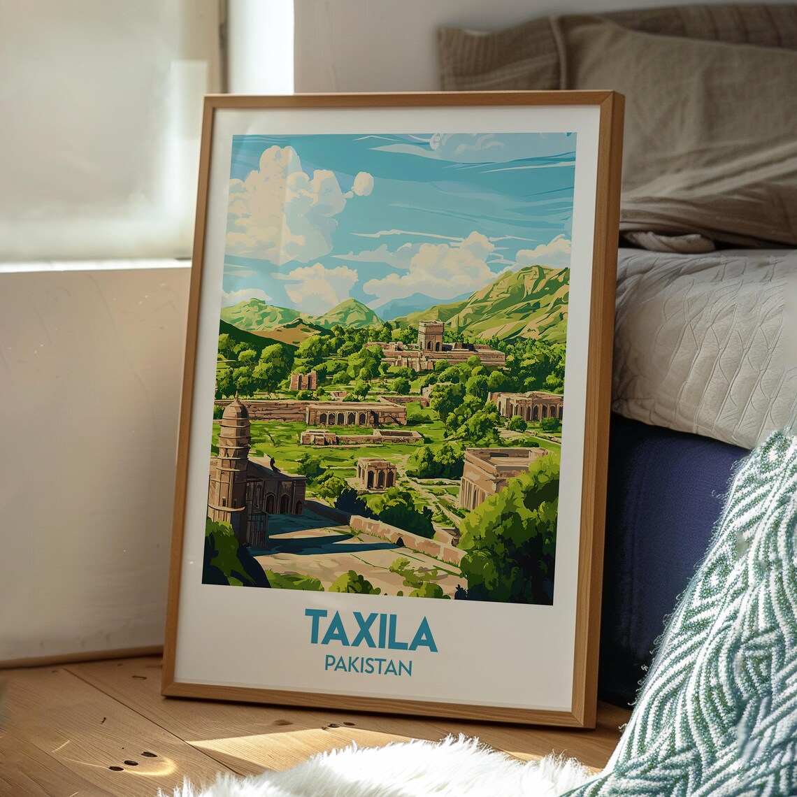 Taxila Pakistan Ancient Ruins Valley Green Vintage Travel Poster - Image 3