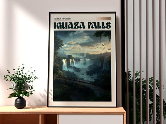 Iguaza Falls Print Wall Art Argentina Travel Poster Brazil South America