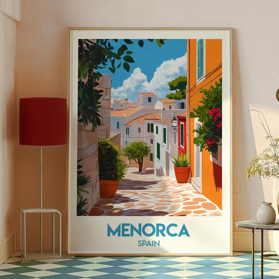 Menorca Spain Old Town Cobbled Street Balearic Island Travel Poster - Image 2
