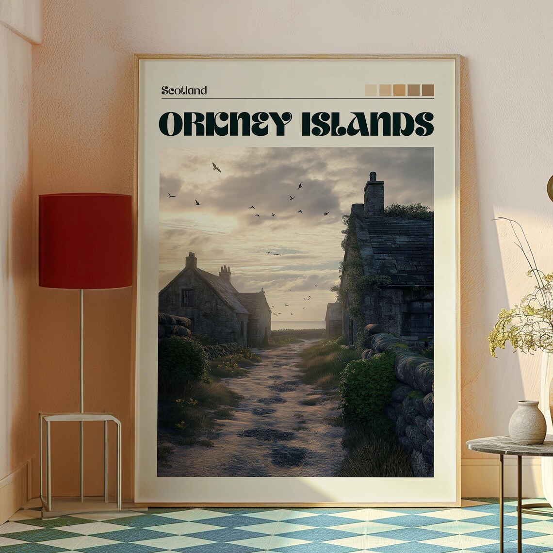 Orkney Islands Scotland Stone Cottages Dusk Path Travel Poster - Image 2